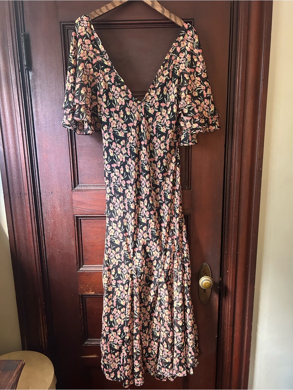 Free People Elisandra Midi Dress Floral Flutter V-neck Boho Vintage Inspired - Picture 4 of 9